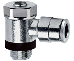 Pneufit 10 flow regulator (out), banjo, elbow, G1/8, 6mm
