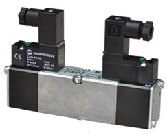 Mini ISO solenoid valf boyutu 26 mm, 2 x 3/2, NC/NC, solenoid pilot / yay ve havalı yay dönüşlü