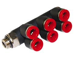 Pneufit C geçmeli bağlantı parçası, 3x branşman adaptörü, dirsek, G1/2, 10mm