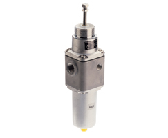 B38 Serisi paslanmaz çelik filtre/regülatör, 1/2 NPT, 5 µm, 0,3-9 bar, otomatik tahliye, göstergesiz
