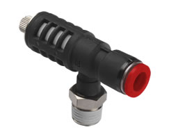 Pneufit C quick exhaust valve with flow control, elbow, G3/8, 10mm