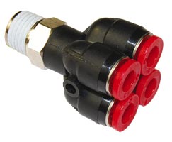 Pneufit C geçmeli bağlantı elemanı, adaptör, dörtlü, R1/4, 4mm
