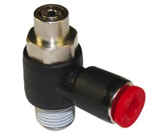 Pneufit C flow regulator (out), shrouded banjo, elbow, R1/2, 12mm
