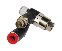 Pneufit C flow regulator and pilot check, elbow, G3/8, G1/8, 8mm