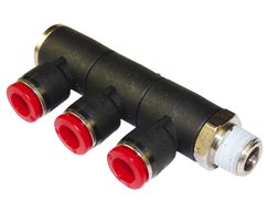 Pneufit C geçmeli bağlantı parçası, 3x döner adaptör, dirsek, R1/4, 6mm