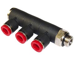 Pneufit C geçmeli bağlantı parçası, 3x döner adaptör, dirsek, G1/8, 4mm