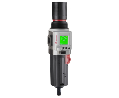 Excelon Plus filtre/regülatör, G3/8, 5 µm, 0,3-4 bar, otomatik tahliye, entegre elektronik basınç sensörü