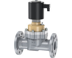 Direct solenoid actuated piston valve with forced lifitng, 20 mm flange, 2/2, NC, solenoid pilot / solenoid pilot, without solenoid