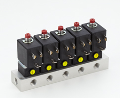 MD/49 serisi doğrudan etkili solenoid valf manifoldu, G1/8, 3/2, NC, solenoid yaylı valfler, 5 istasyon