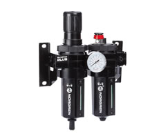 Olympian Plus filtre/regülatör ve yağlayıcı kombinasyon ünitesi, G1/2, otomatik tahliye, 40 µm filtre elemanı, gösterge ve braket ile