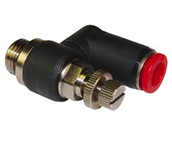 Pneufit C flow regulator (out), swivel banjo, elbow, G1/8, 4mm