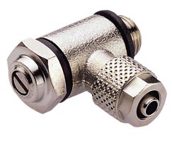 24 series flow regulator (out), banjo, elbow, G1/8, 6mm/4mm